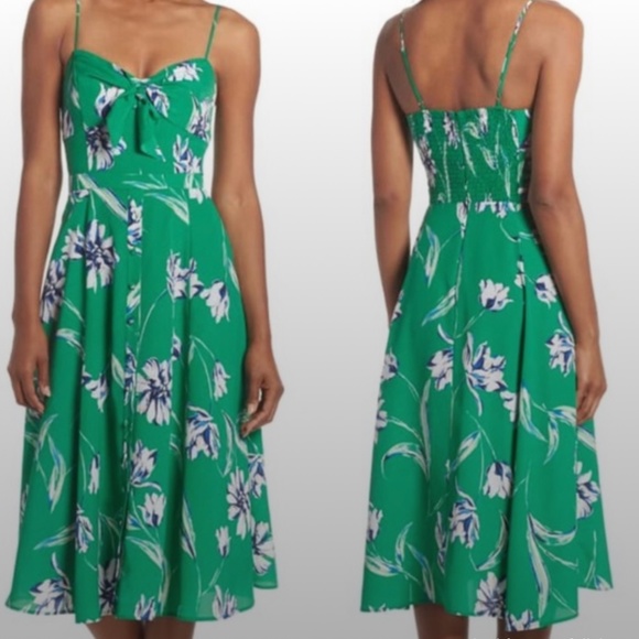 Eliza J Dresses & Skirts - Eliza J Tie Front Floral Green Midi Dress, Size 4